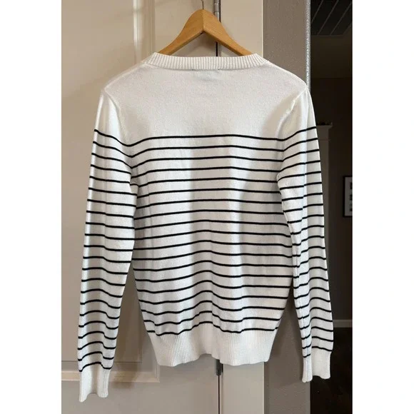 Calligraphie NWT White with Black Stripes Sweater with French Wiener Dog Size M - Picture 7 of 8